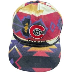 VTG Coastal Snapback Hat Aztec Southwestern Geometric Rope Brim Made in USA READ